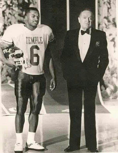 Paul with Bob Hope, who lived to 100 accepting his first-team All-American Award on live NBC TV.