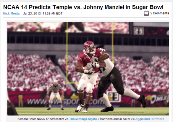 Thanks to the NCAA suspending Johnny Manziel, his bowl game against Temple is still in play ...