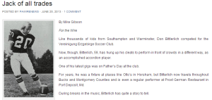 Click on the photo of Don Bitterlich kicking to read my story on him that appeared in a suburban newspaper.