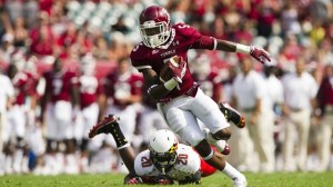 That piece of athletic equipment on the field is the jock that Jalen Fitzpatrick faked this Maryland defender out of on the way to a TD.