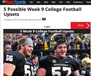 Click on the fat Vandy guys for 5 upsets this week.
