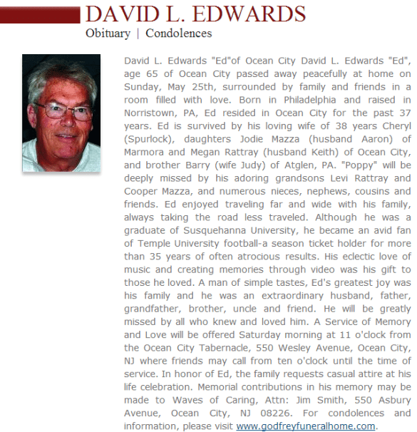 click here to read more of Dave Edwards' obit.