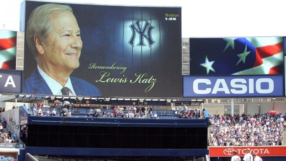 Yankee Stadium's tribute          Sunday to Lewis Katz, part owner of the YES Network.