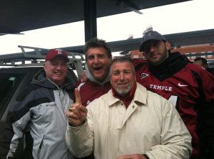 Pure post-game happiness by the Mulvihills surrounding two of the greatest ex-Owls, Mark Bresani and Steve Conjar, who is putting up the No. 1.