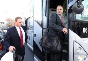 OC Marcus Satterfield looks down after Matt Rhule gives him the offensive game plan (fullback, tailback, plenty of play-action, no 3  wides) that he got from the Bernard Pierce and Al Golden days at TU. Rhule looks upbeat.