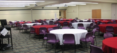 An empty Howard Gittis Room at the Liacouras Center yesterday where university exterminators spent the afternoon looking for crickets.