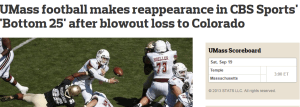In 2005, Temple football made regular appearances in bottom 25 (and 10) polls; now UMass does.